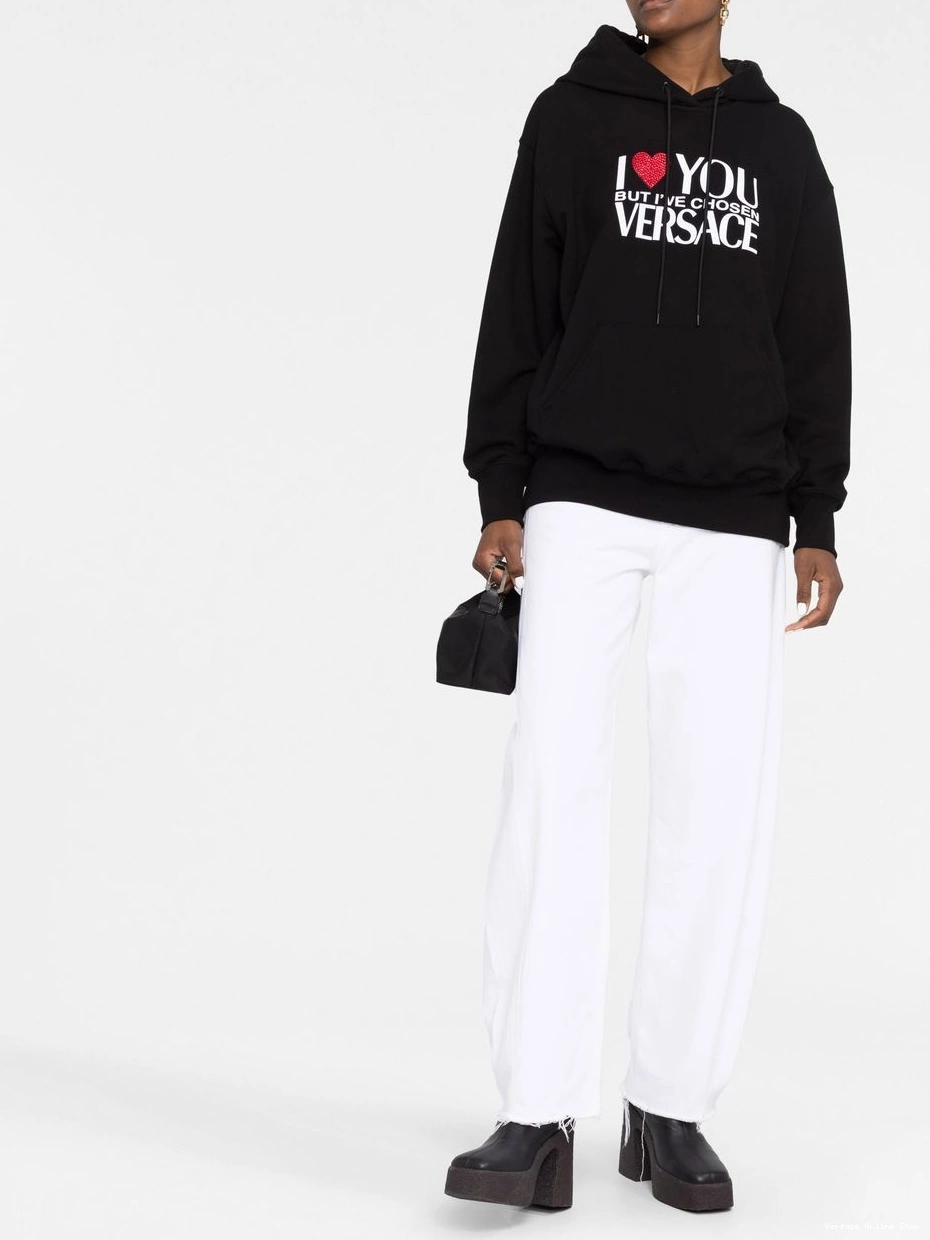 Cheap hoodie Women crystal-embellished slogan Versace 0323